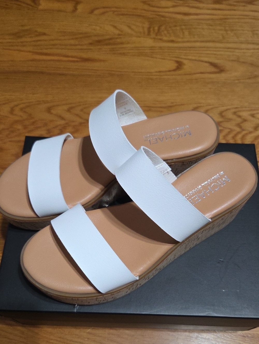 Michael Kors White Double-Strap Cork Wedge Slides
